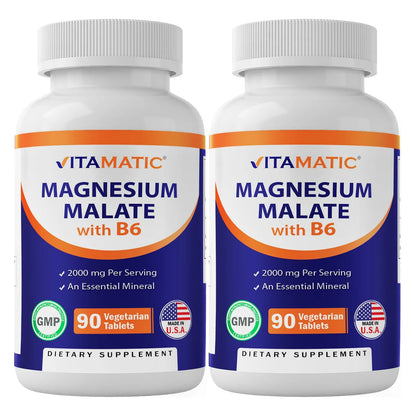 Malato De Magnesio 2000 Mg 90 Tabletas Con B6 Maxima Absorcion Salud Muscular Y Cardíaca