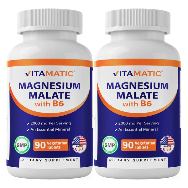 Malato De Magnesio 2000 Mg 90 Tabletas Con B6 Maxima Absorcion Salud Muscular Y Cardíaca