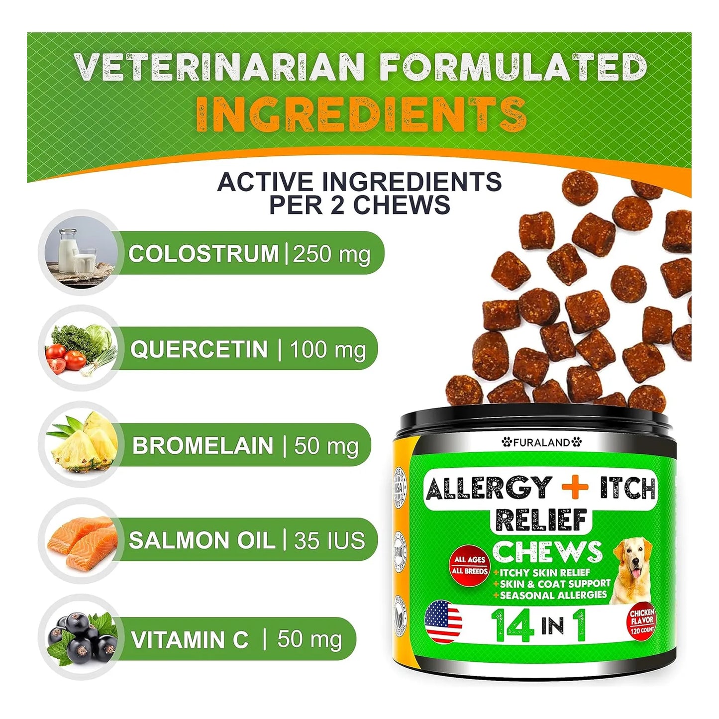 Masticables Para Perros Omega 3 Con Probióticos Alivia Picazón y Alergias