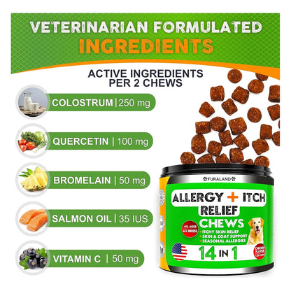 Masticables Para Perros Omega 3 Con Probióticos Alivia Picazón y Alergias