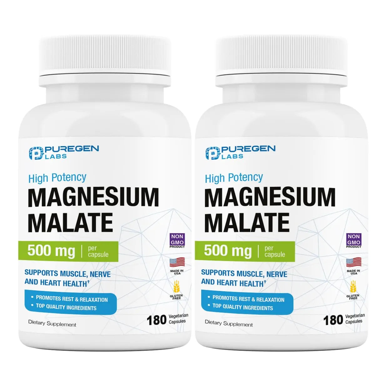 Malato De Magnesio 500 Mg 360 Capsulas Vegetales Absorcion Superior Puregen Labs
