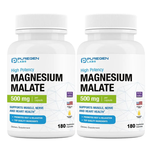 Malato De Magnesio 500 Mg 360 Capsulas Vegetales Absorcion Superior Puregen Labs