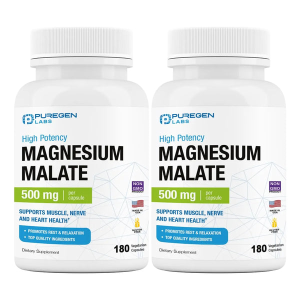 Malato De Magnesio 500 Mg 360 Capsulas Vegetales Absorcion Superior Puregen Labs