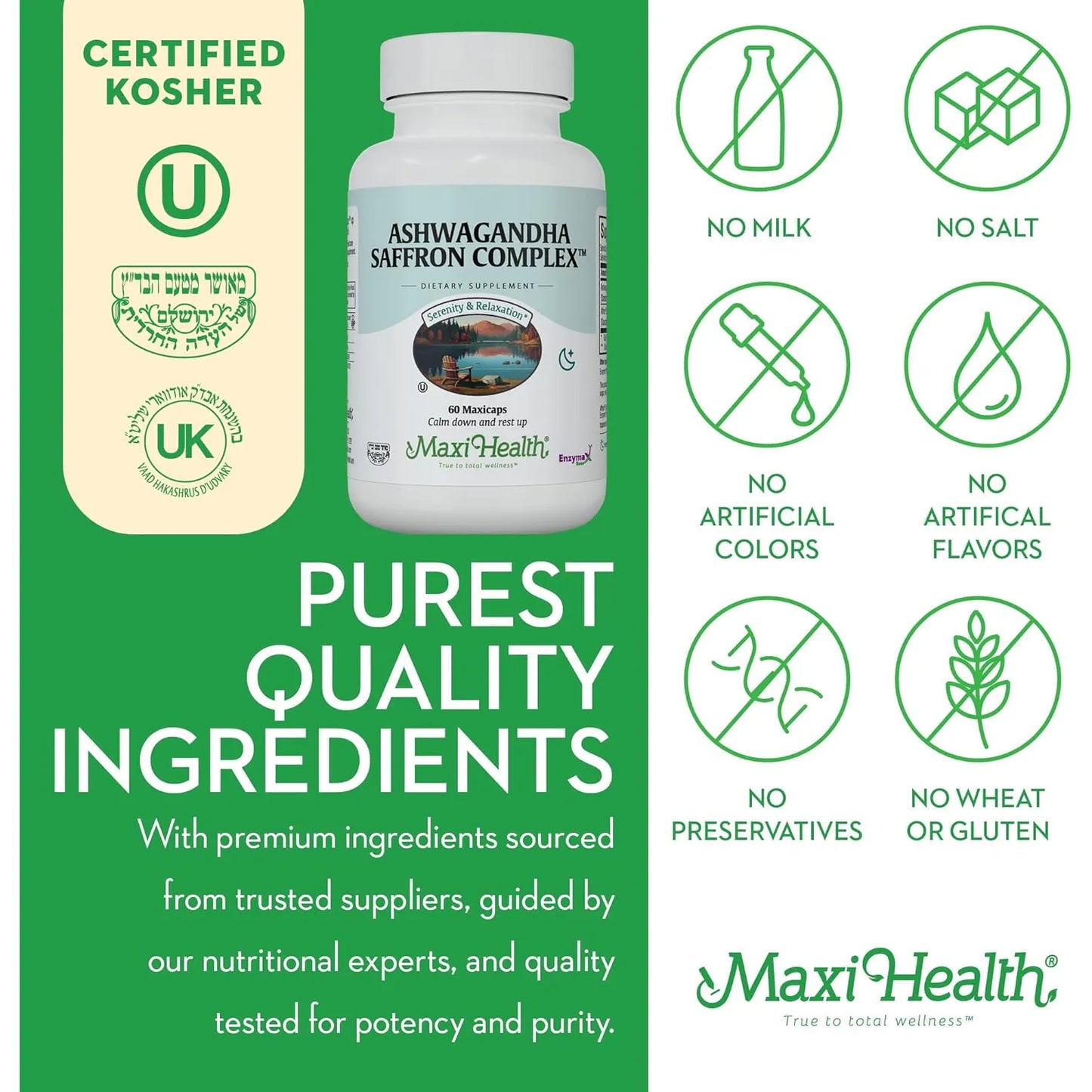 Complejo De Ashwagandha Y Azafran 600 Mg Serenidad Y Relajacion Maxi Health