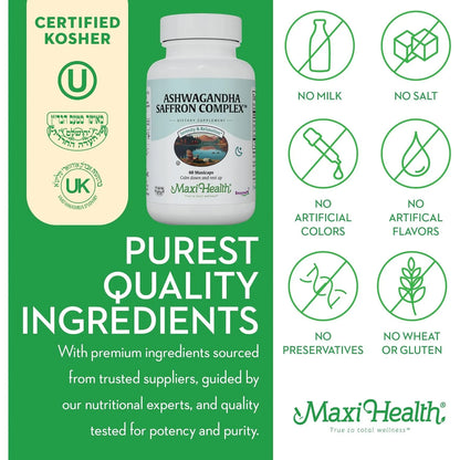 Complejo De Ashwagandha Y Azafran 600 Mg Serenidad Y Relajacion Maxi Health