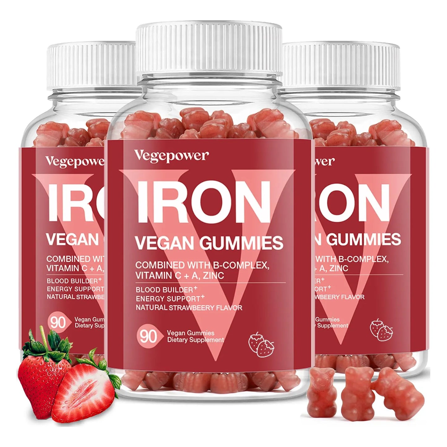 Gomitas De Hierro Multivitamínicas Sabor Fresa Para Niños Y Mujeres