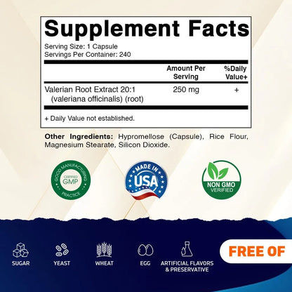 Extracto De Raiz De Valeriana 20X 250 Mg 240 Capsulas Concentrado Premium