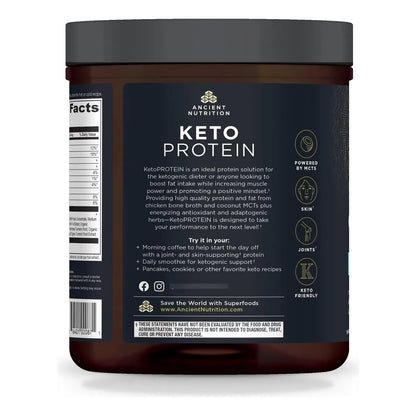 Proteínas Keto Vainilla Ancient Nutrition 450g Polvo Cetogénico Energía Y Cetosis