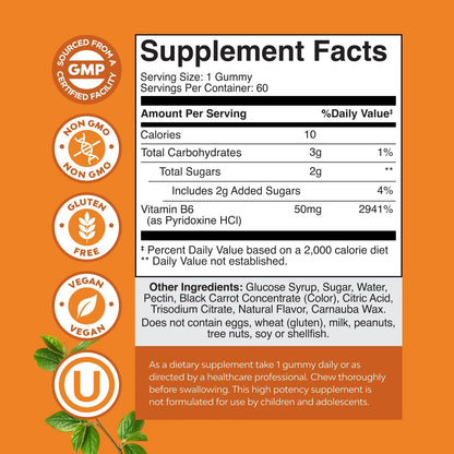 Gomitas Vitamina B6 50 Mg Apoyo Inmunologico Y Estado De Animo Veganas