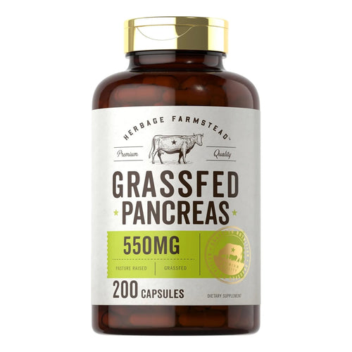 Pancreas De Carne Alimentada Con Pasto 550 Mg 200 Capsulas Suplemento Bovino Sin Omg Ni Gluten