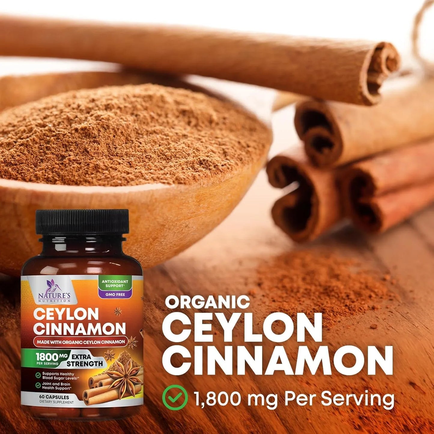 Capsulas De Canela Organica Ceylon 1800 Mg 60 Unidades Pura Y Potente