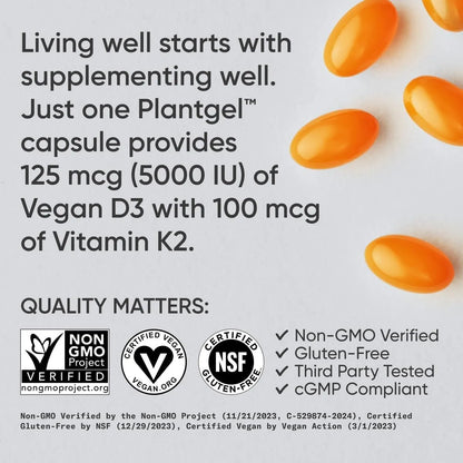 Vitamina D3 + K2 5000 Ui Sports Research Huesos Corazón Vegano - Imagen 4