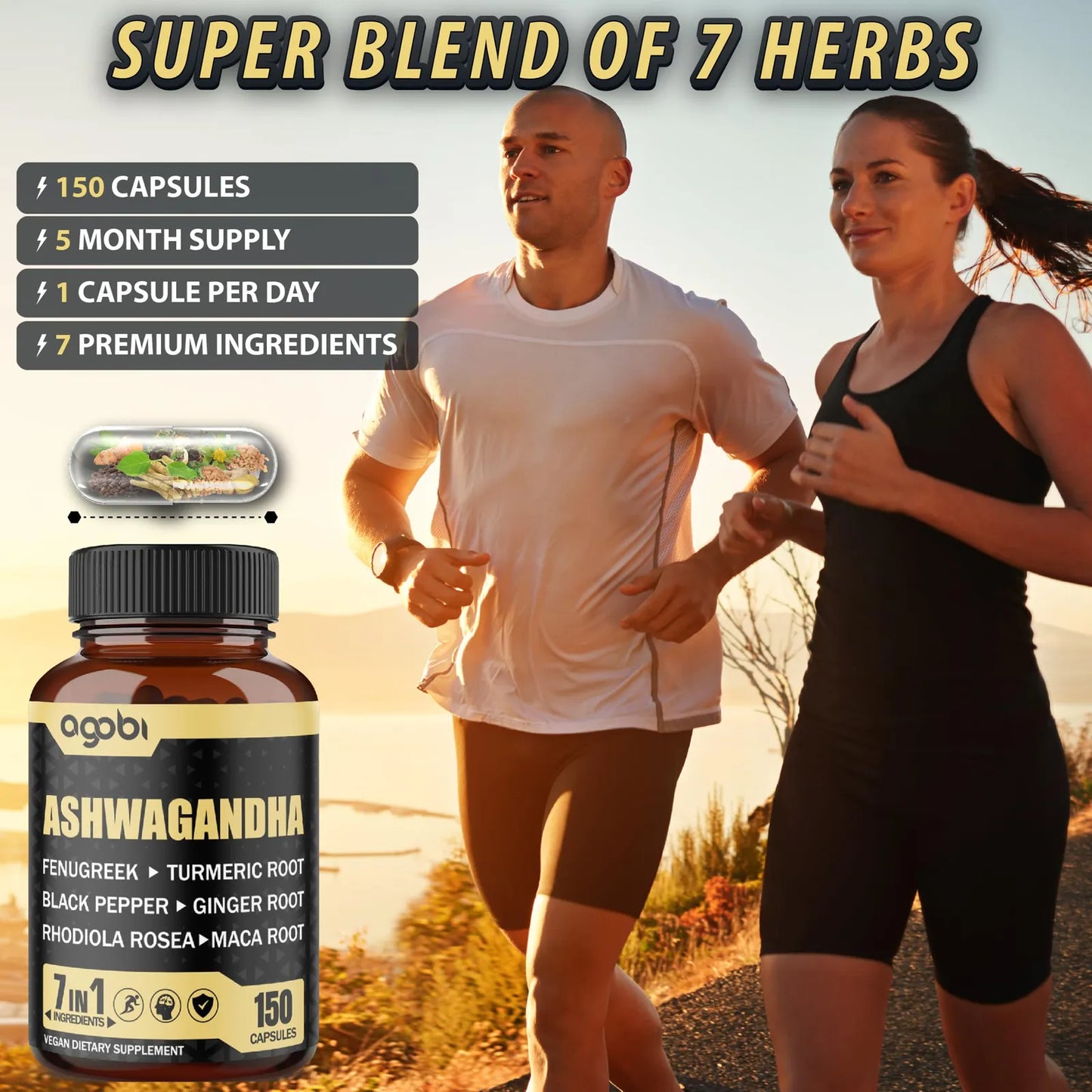 Cápsulas De Ashwagandha Con 7 Ingredientes Herbales 8050 Mg Mezcla Potente Para Energía Y Sueño