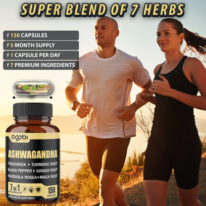 Cápsulas De Ashwagandha Con 7 Ingredientes Herbales 8050 Mg Mezcla Potente Para Energía Y Sueño