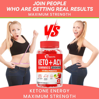 Gomitas De Vinagre De Sidra De Manzana Keto ACV 2000 Mg Con Probióticos Y Vitamina B12 Para Digestión Y Energía