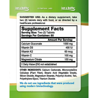 Calcio Magnesio Vitamina C K2 D3 100 Tabletas Huesos Dientes Fuertes