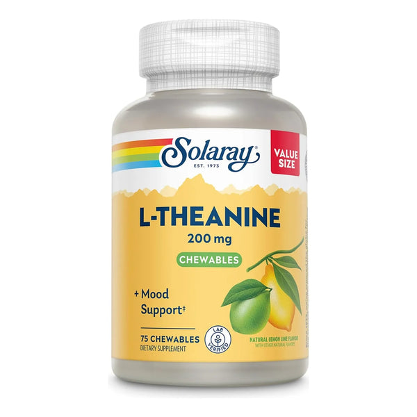 Teanina 200 Mg Con Vitamina B6 Sabor Limon Lima 60 Tabletas Masticables Solaray