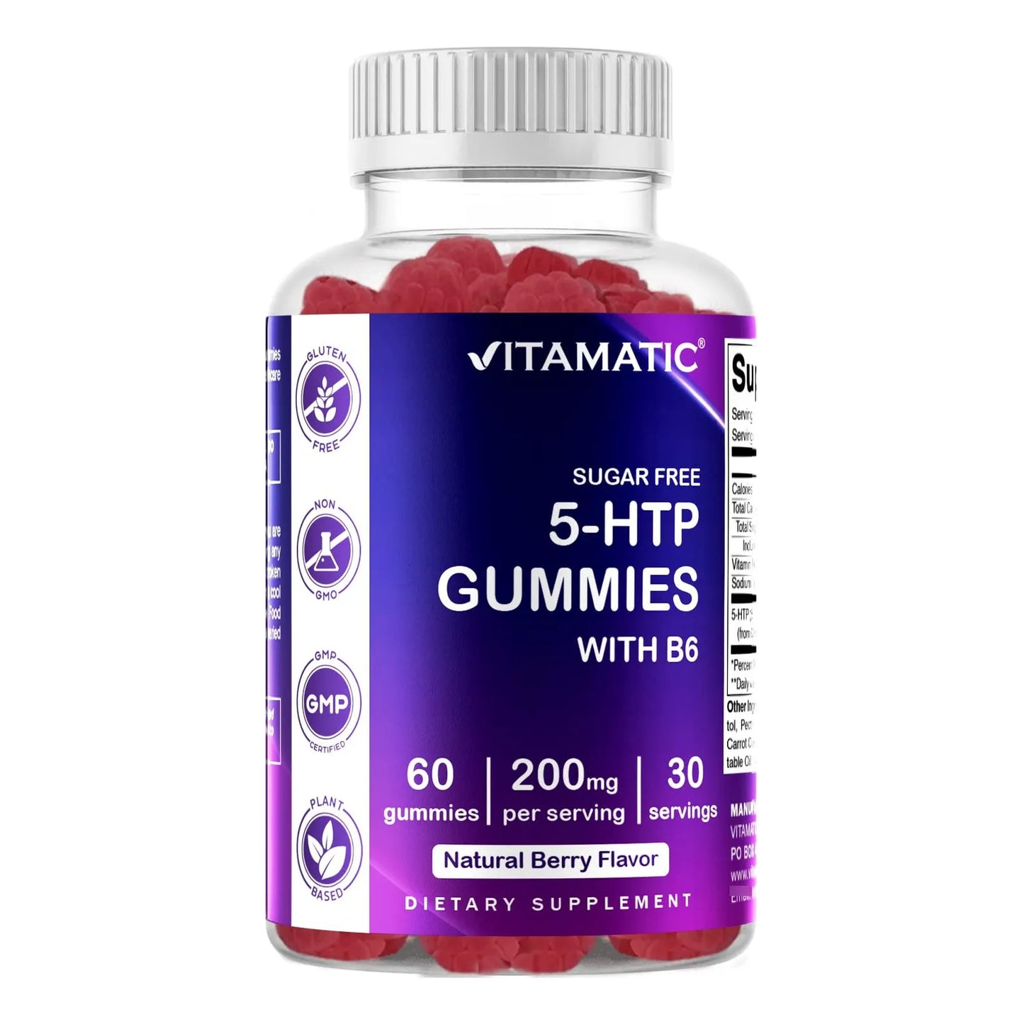 Gomitas 5 HTP 200 Mg Con B6 Sin Azucar Sabor Bayas 60 Unidades Veganas