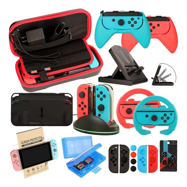 Kit Completo Accesorios Nintendo Switch Con Rueda Grip Y Estuche