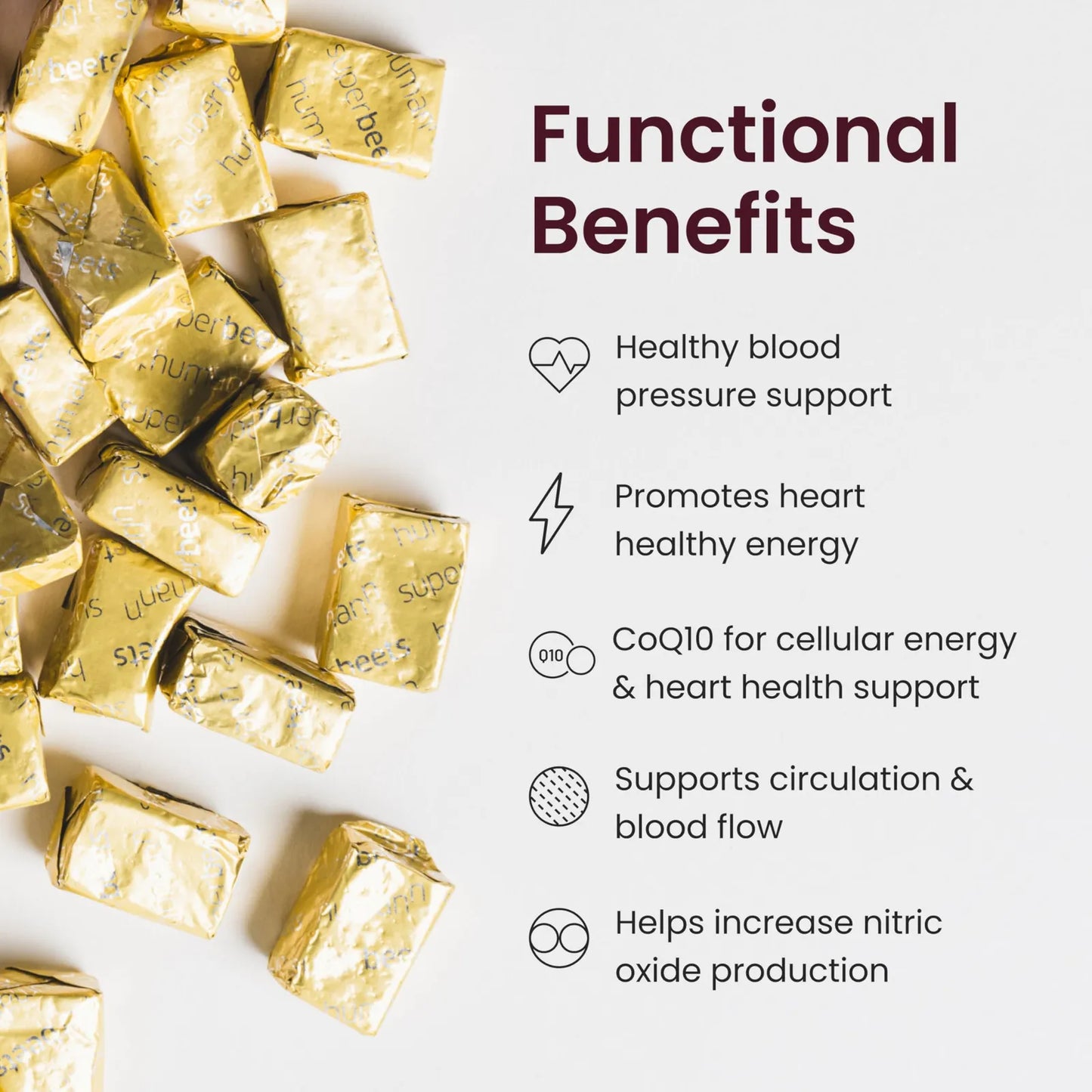 SuperBeets Heart Chews Advanced CoQ10 100 Mg Extracto Semilla De Remolacha Y Uva 120 Unidades