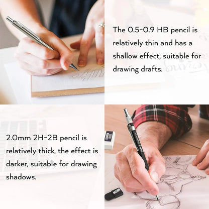 Juego De 6 Lapices Mecanicos Artisticos Con Grafito Y Diferentes Minas Para Dibujo Profesional