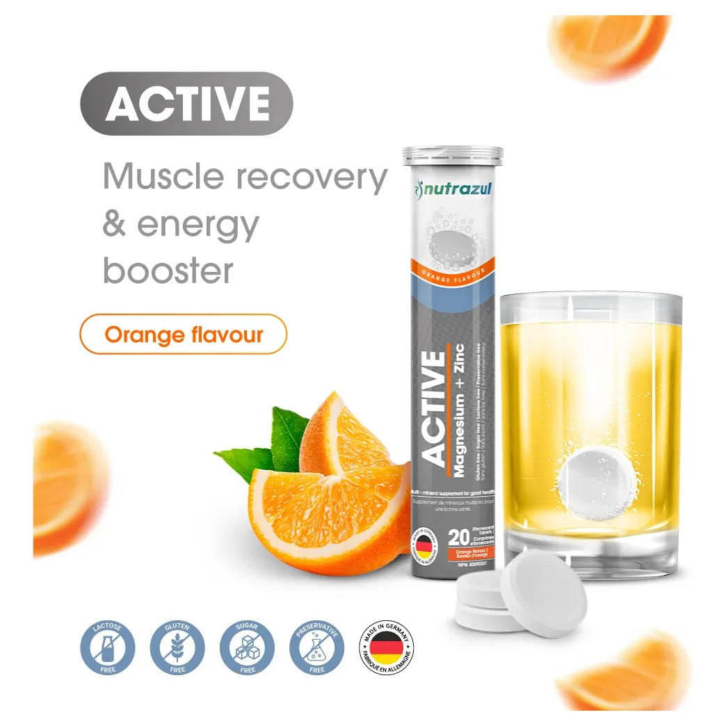 Tabletas Efervescentes De Magnesio Y Zinc Para Recuperación Muscular Sabor Naranja 60 Unidades