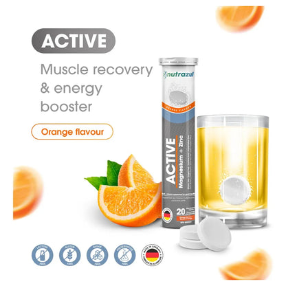 Tabletas Efervescentes De Magnesio Y Zinc Para Recuperación Muscular Sabor Naranja 60 Unidades