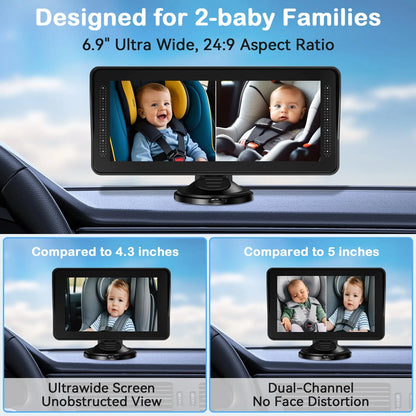 Camara Dual HD Para Coche Pantalla 6.9 Pulgadas Vision Nocturna Facil Instalacion