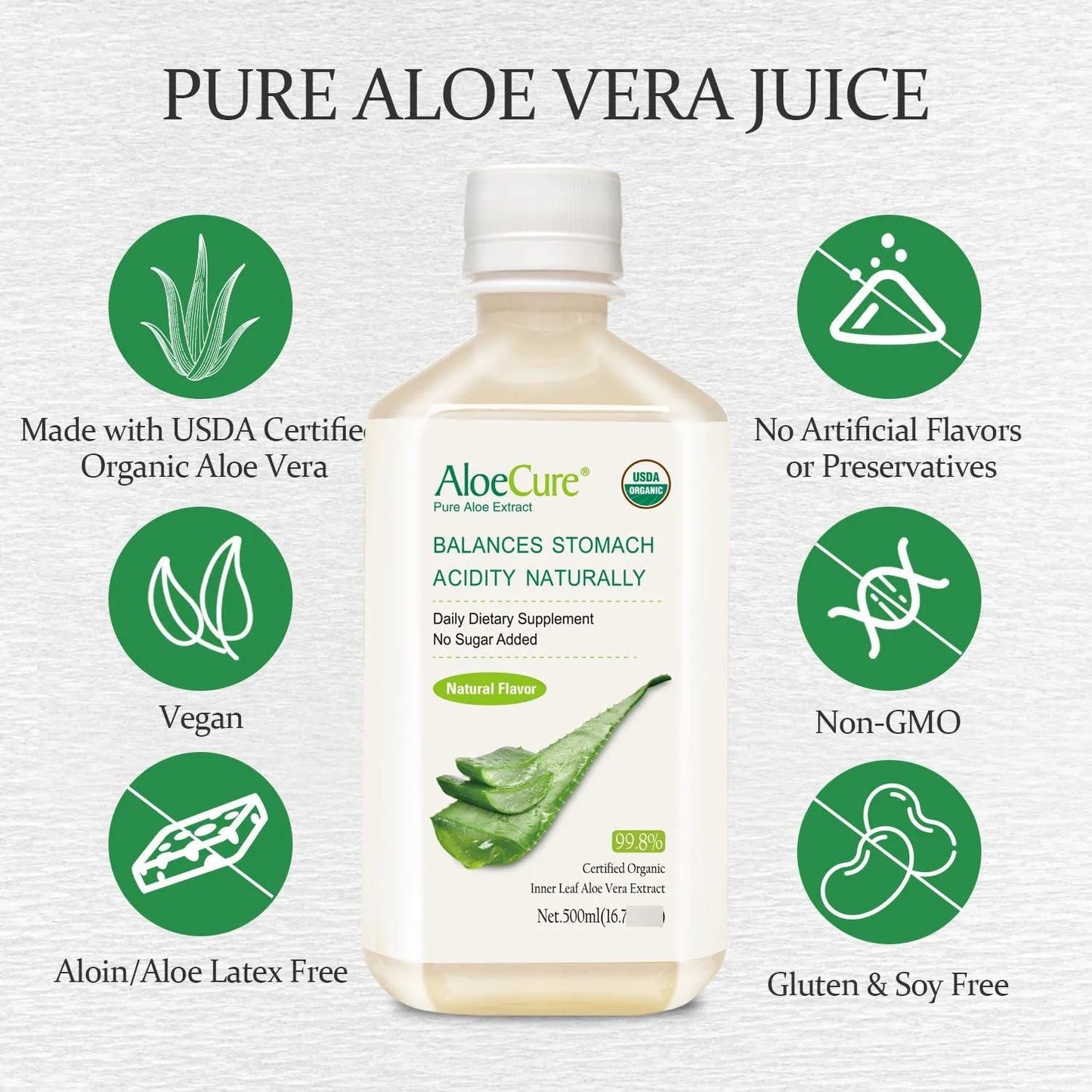 Jugo Organico De Aloe Vera USDA 330 Ml Digestión Saludable Y Sistema Inmunologico