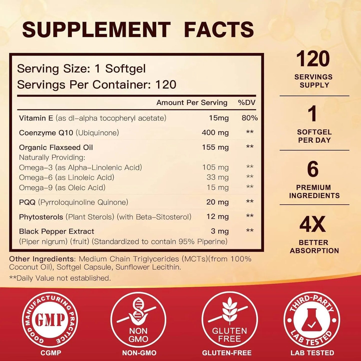 Coenzima Q10 400mg Con PQQ Omega 3 Y Vitamina E Suplemento Energía Cardíaca