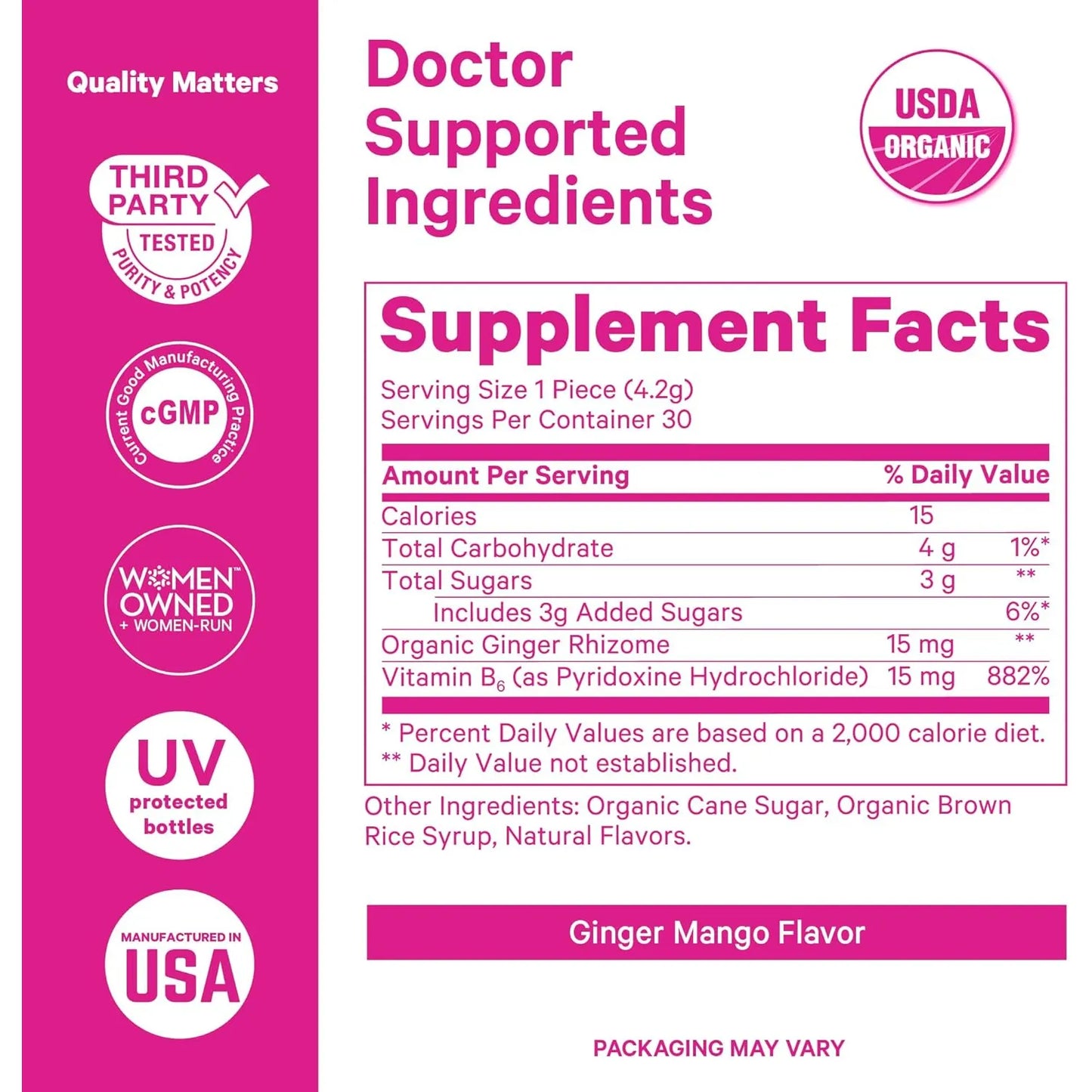 Caramelos Orgánicos De Mango Y Jengibre Con Vitamina B6 Pink Stork Alivia Náuseas Embarazo