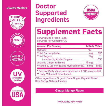 Caramelos Orgánicos De Mango Y Jengibre Con Vitamina B6 Pink Stork Alivia Náuseas Embarazo