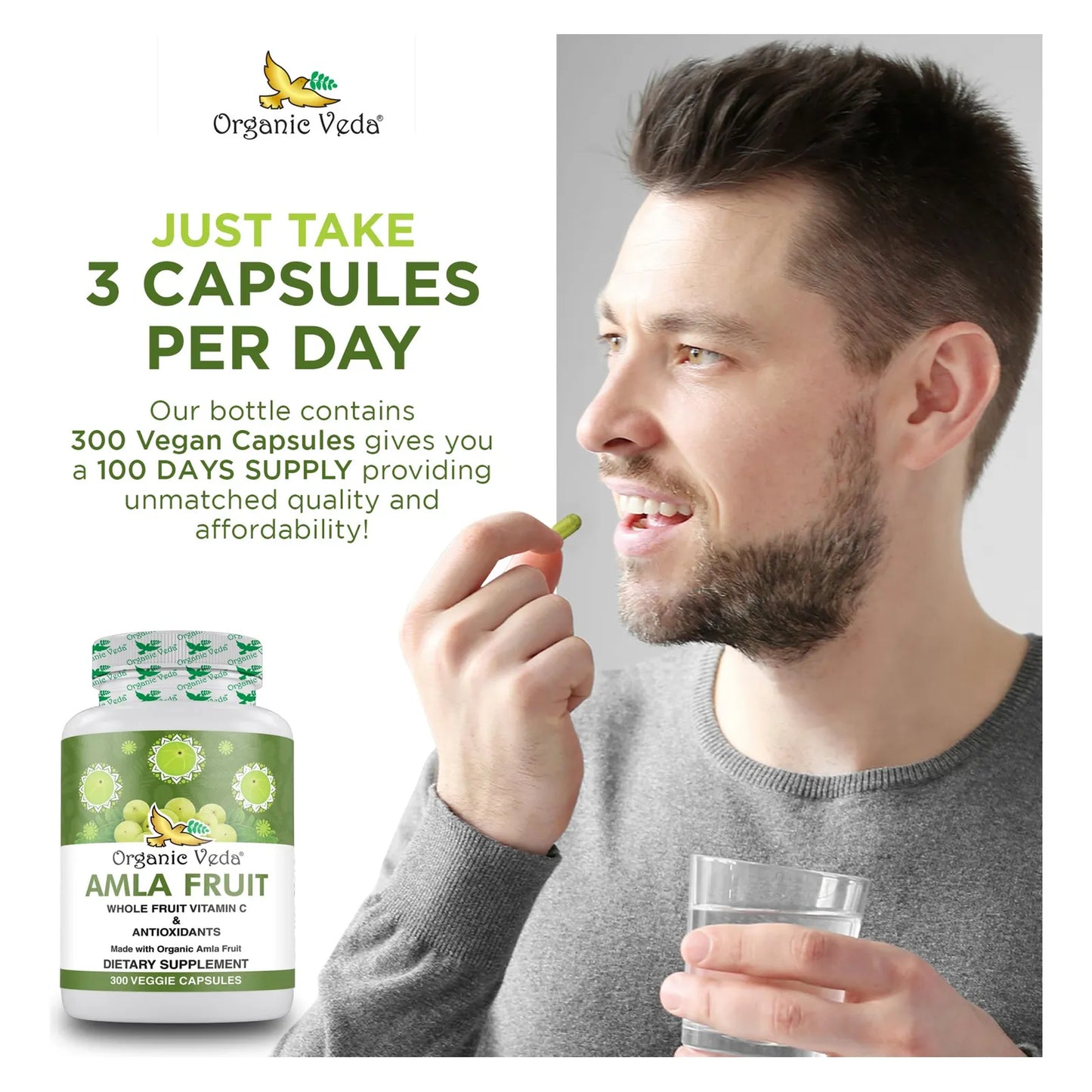 Cápsulas De Amla Orgánico 1500 Mg 300 Unidades Vitamina C Antioxidantes Vegano