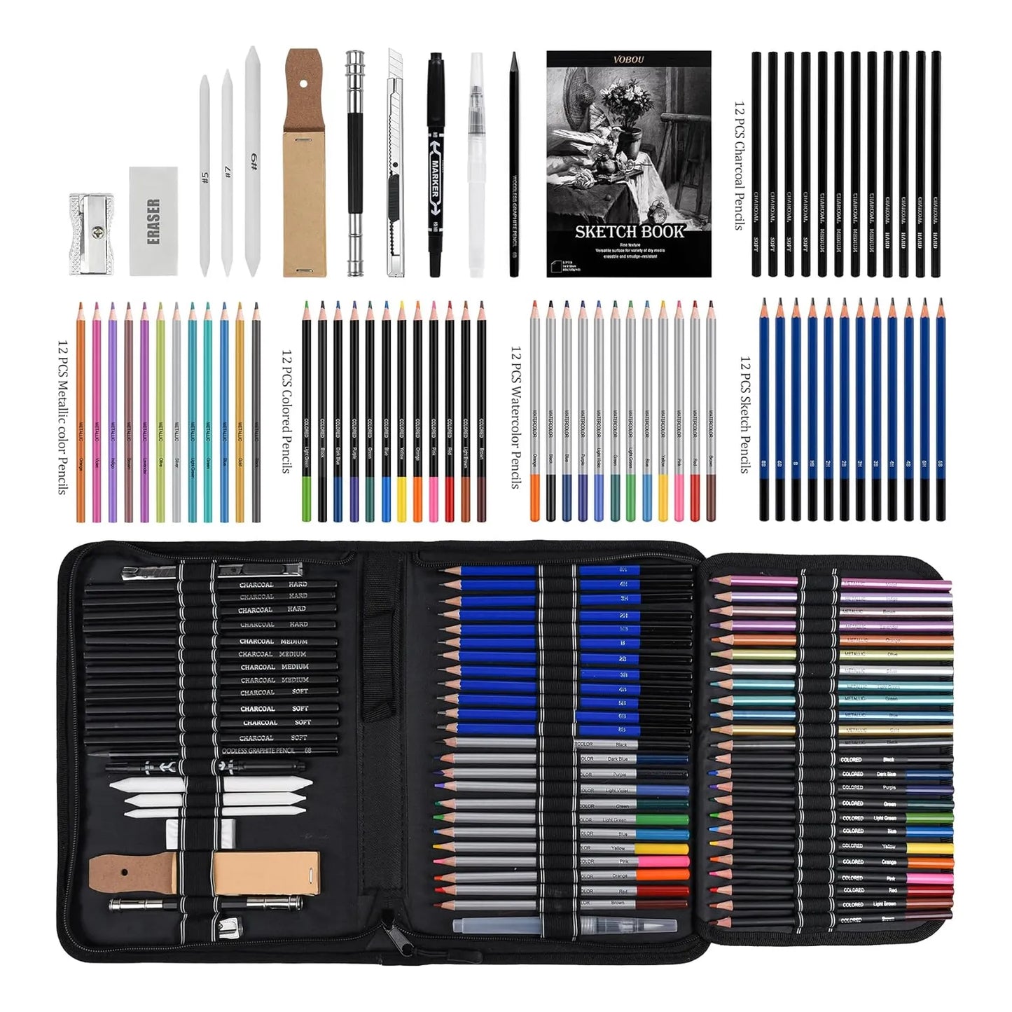 Kit De 72 Suministros Artísticos Profesionales Lápices De Colores Y Bocetos