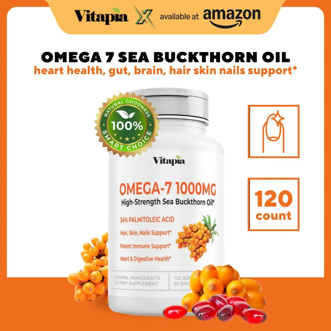 Aceite De Espino Amarillo 1000 Mg Omega 7 Para Piel Cabello Uñas Y Corazón