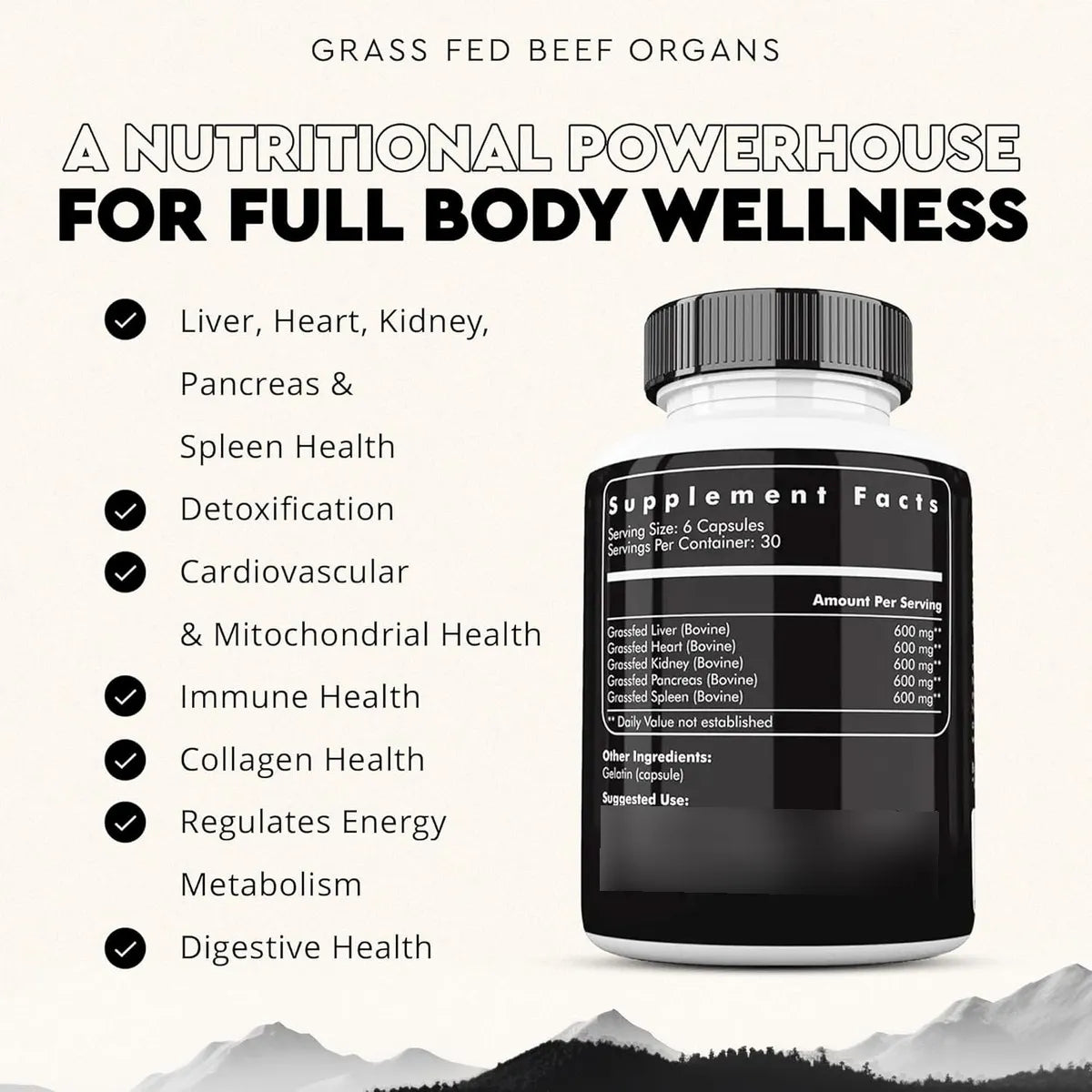 Capsulas De Organo De Res Alimentado Con Pasto Ancestral Supplements 180 Capsulas Multibeneficios