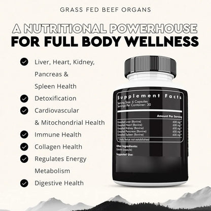 Capsulas De Organo De Res Alimentado Con Pasto Ancestral Supplements 180 Capsulas Multibeneficios