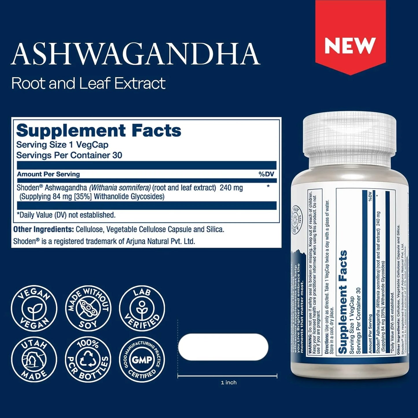 Cápsulas De Ashwagandha 240 Mg Solaray Extracto De Raíz Y Hoja Alivio Del Estrés Vegano