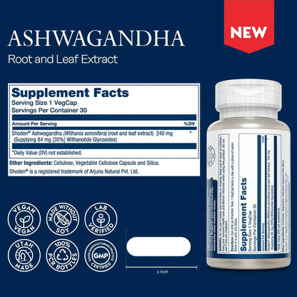 Cápsulas De Ashwagandha 240 Mg Solaray Extracto De Raíz Y Hoja Alivio Del Estrés Vegano