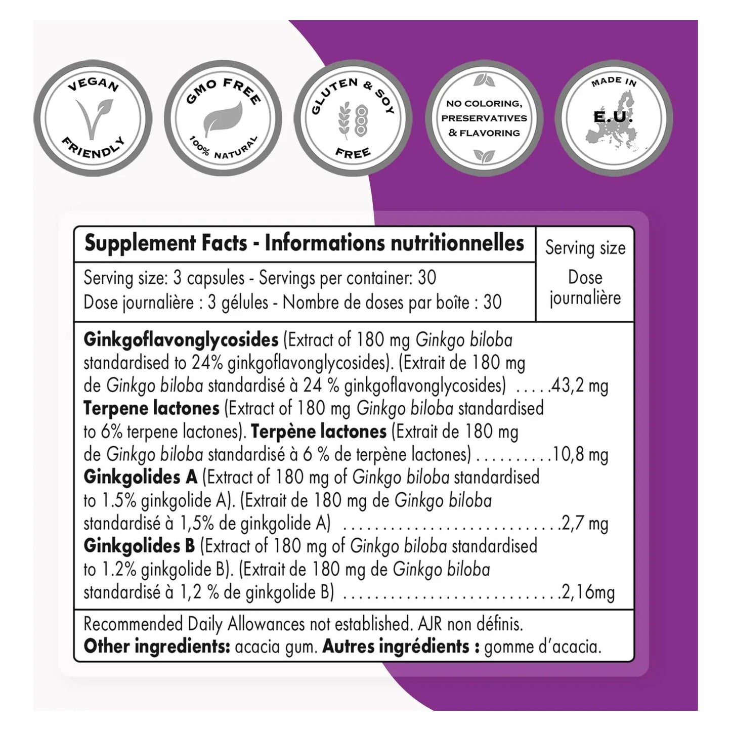Ginkgo Biloba 180 Mg Extracto Estandarizado 24 Flavonglicos Mejora Memoria Y Circulacion