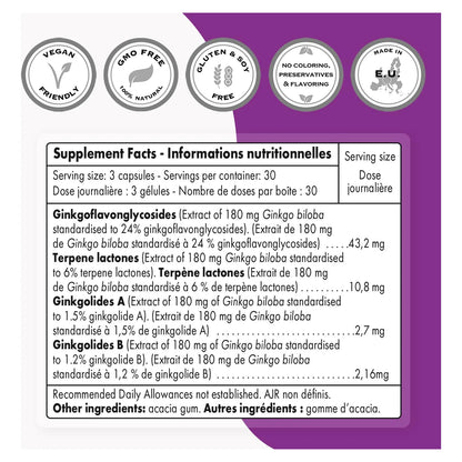 Ginkgo Biloba 180 Mg Extracto Estandarizado 24 Flavonglicos Mejora Memoria Y Circulacion