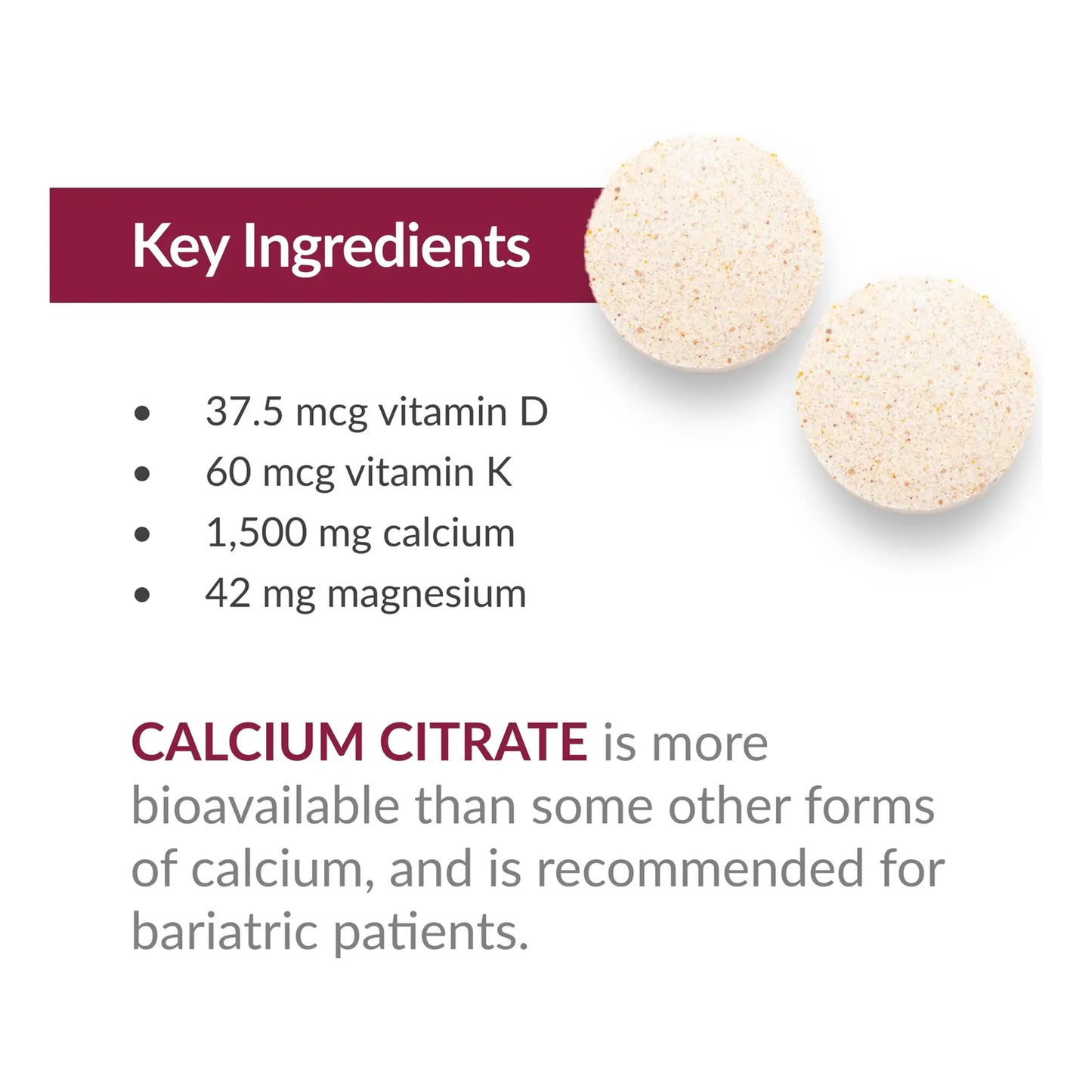 Citrato De Calcio Masticable 500 Mg Con Vitamina D3 Para Pacientes Bariátricos Sabor Cereza