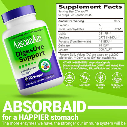 Absorbaid 90 Capsulas Veganas Soporte Digestivo Natural Eficaz