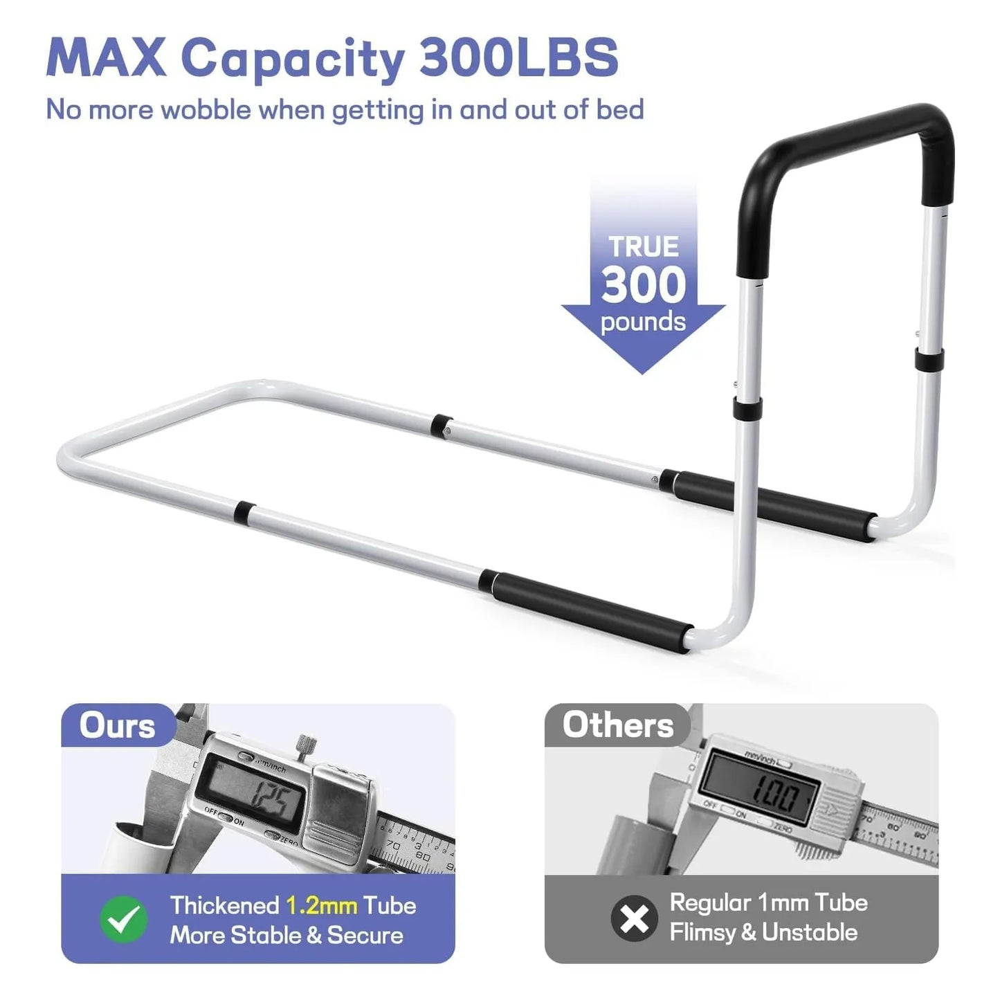 Rieles De Cama Ajustables Para Adultos Mayores Mango Antideslizante Y Soporte Hasta 300 Lbs