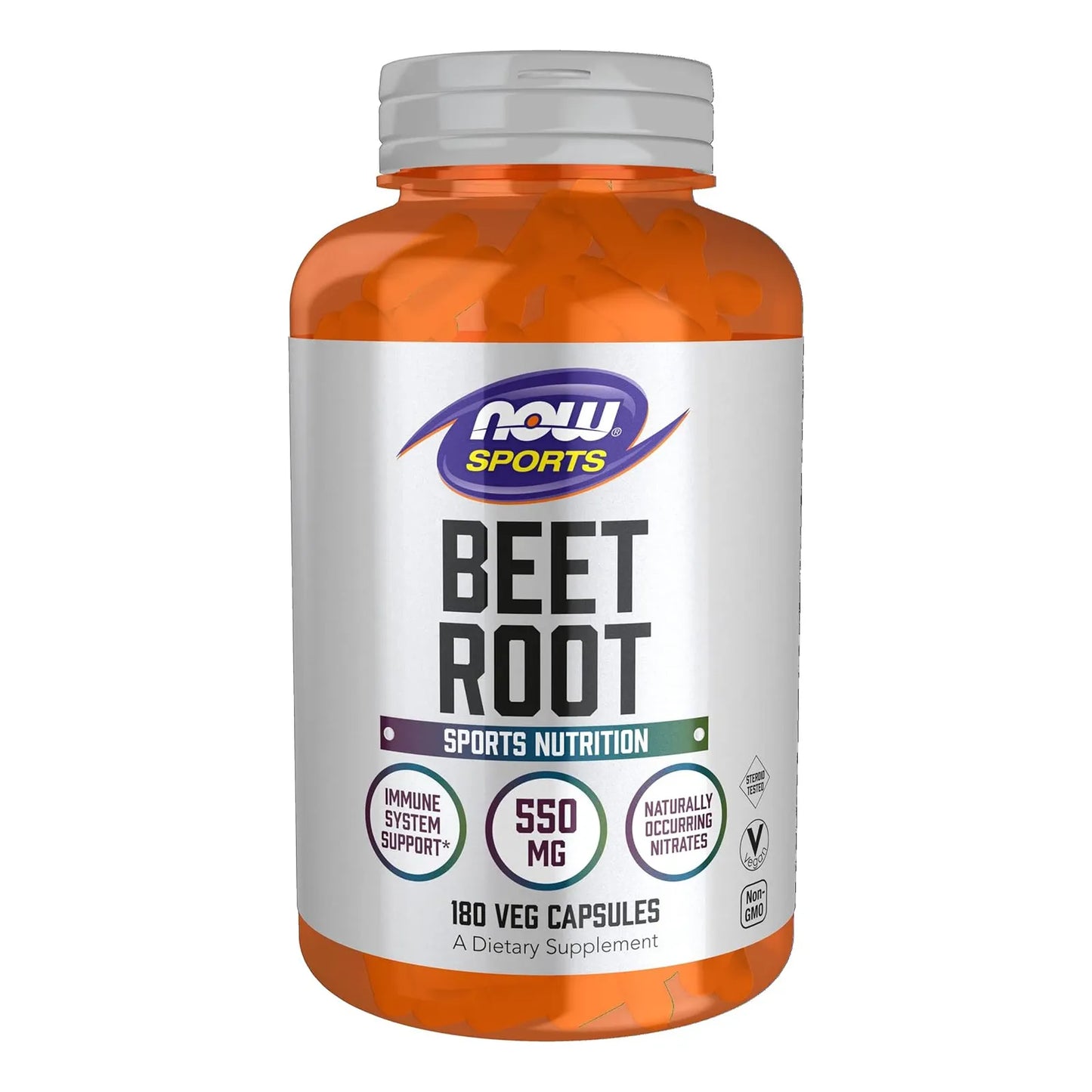 Cápsulas De Remolacha Raíz 550 Mg NOW Foods Nutrición Deportiva 180 Veganas