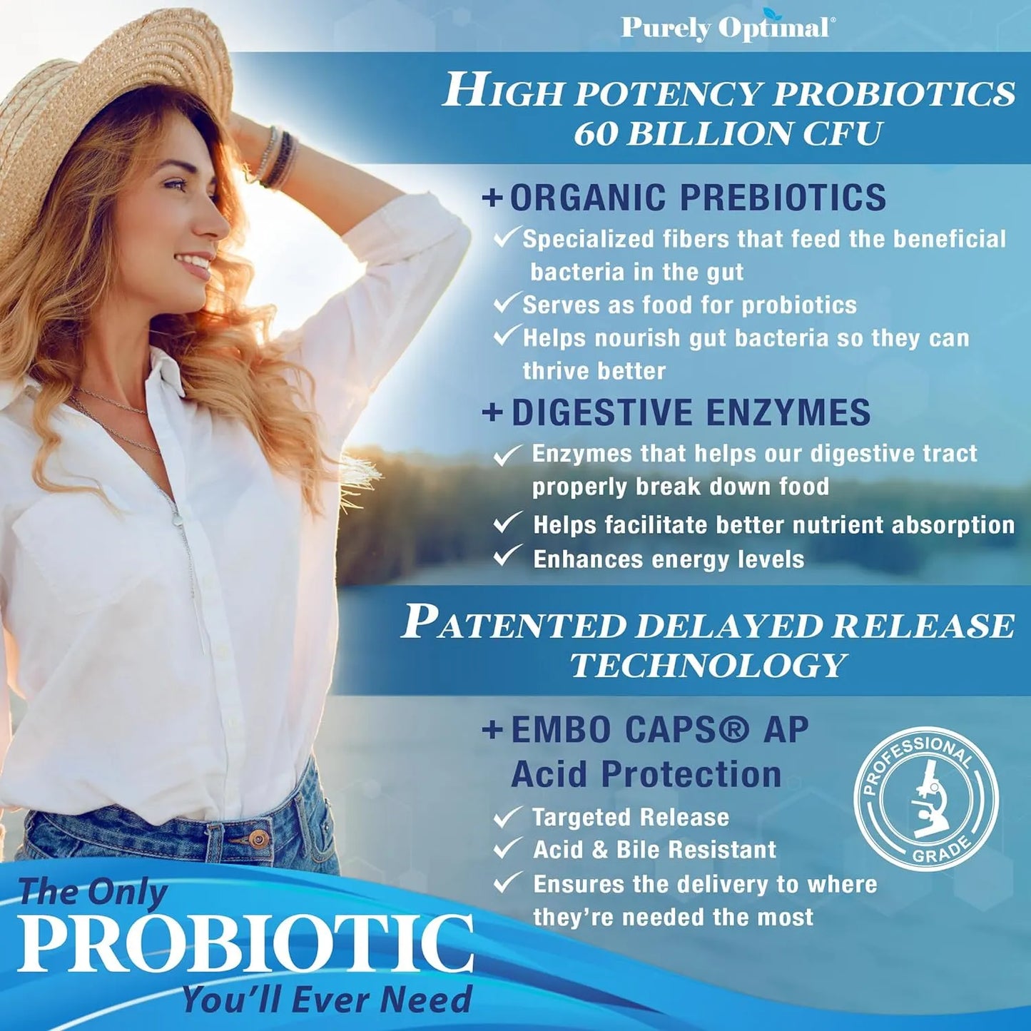 Probióticos Premium 60 Mil Millones CFU Con Prebióticos Orgánicos Y Enzimas Digestivas Para Salud Intestinal