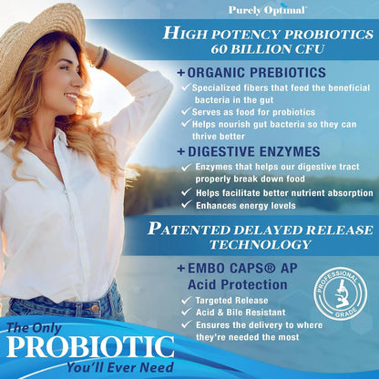 Probióticos Premium 60 Mil Millones CFU Con Prebióticos Orgánicos Y Enzimas Digestivas Para Salud Intestinal