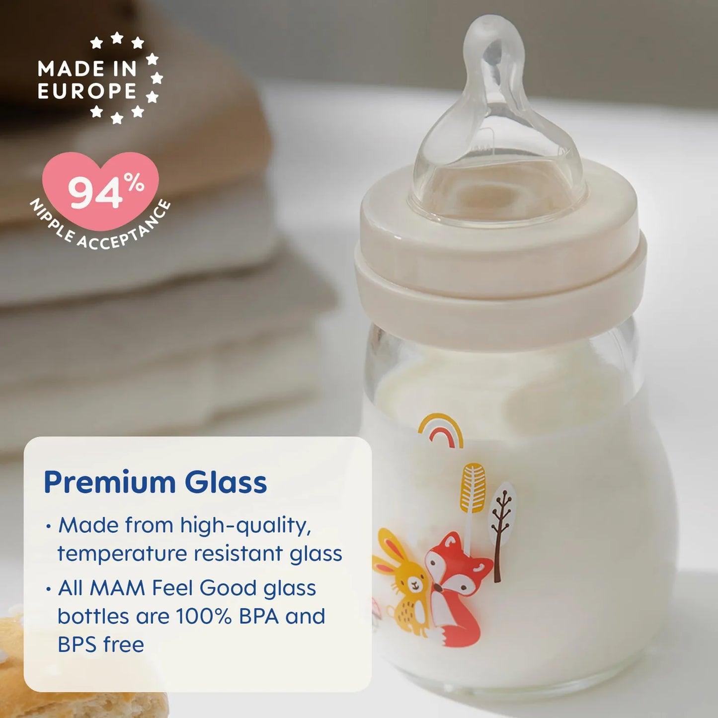 Biberones De Vidrio MAM Feel Good 9 Oz Flujo Medio Pack De 3 Unidades