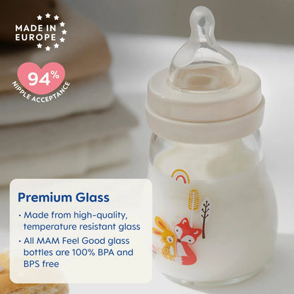Biberones De Vidrio MAM Feel Good 9 Oz Flujo Medio Pack De 3 Unidades