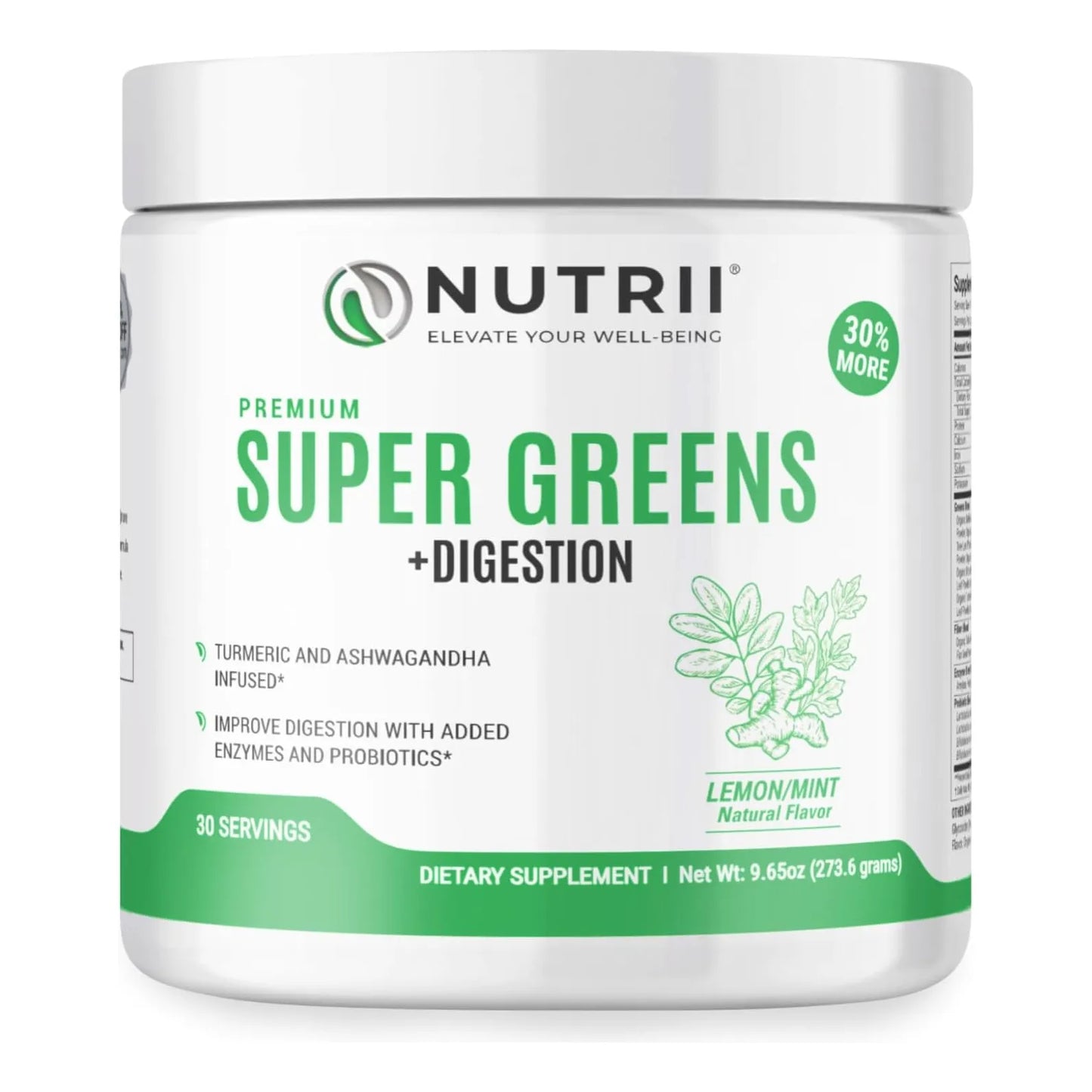 Superalimento En Polvo Orgánico Verde Nutrii Super Greens Digestion Energía Inmunidad